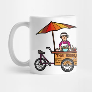 Street food vendor selling Thai noodle. Asian outdoor healthy eating. Mug